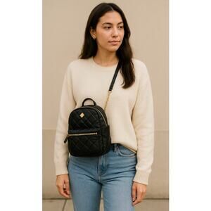 Y2K Streetwear Quilted Mini Backpack Crossbody Bag Black Gold Chain Strap Purse